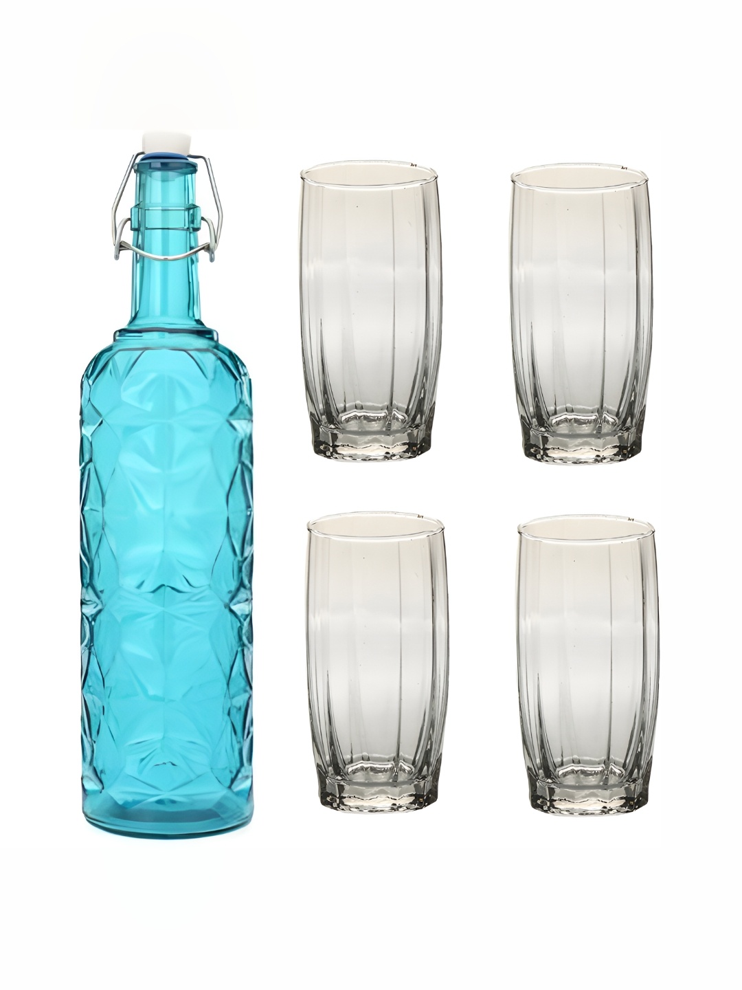 

1ST TIME Blue & Transparent 5 Pcs Water Bottle & Glasses