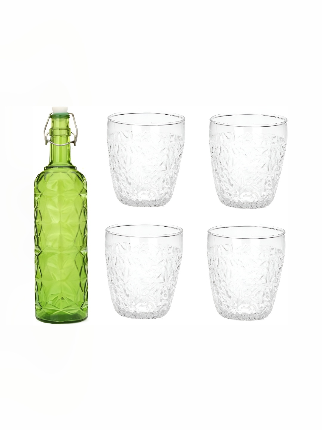 

1ST TIME Green & Transparent 5 Pieces Water Bottle With Glasses