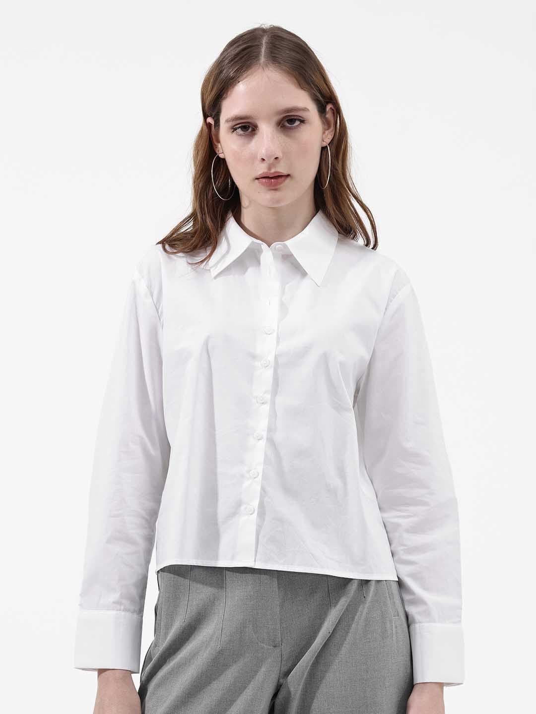 

RAREISM Cotton Shirt Collar Cuffed Sleeves Shirt Style Casual Top, White