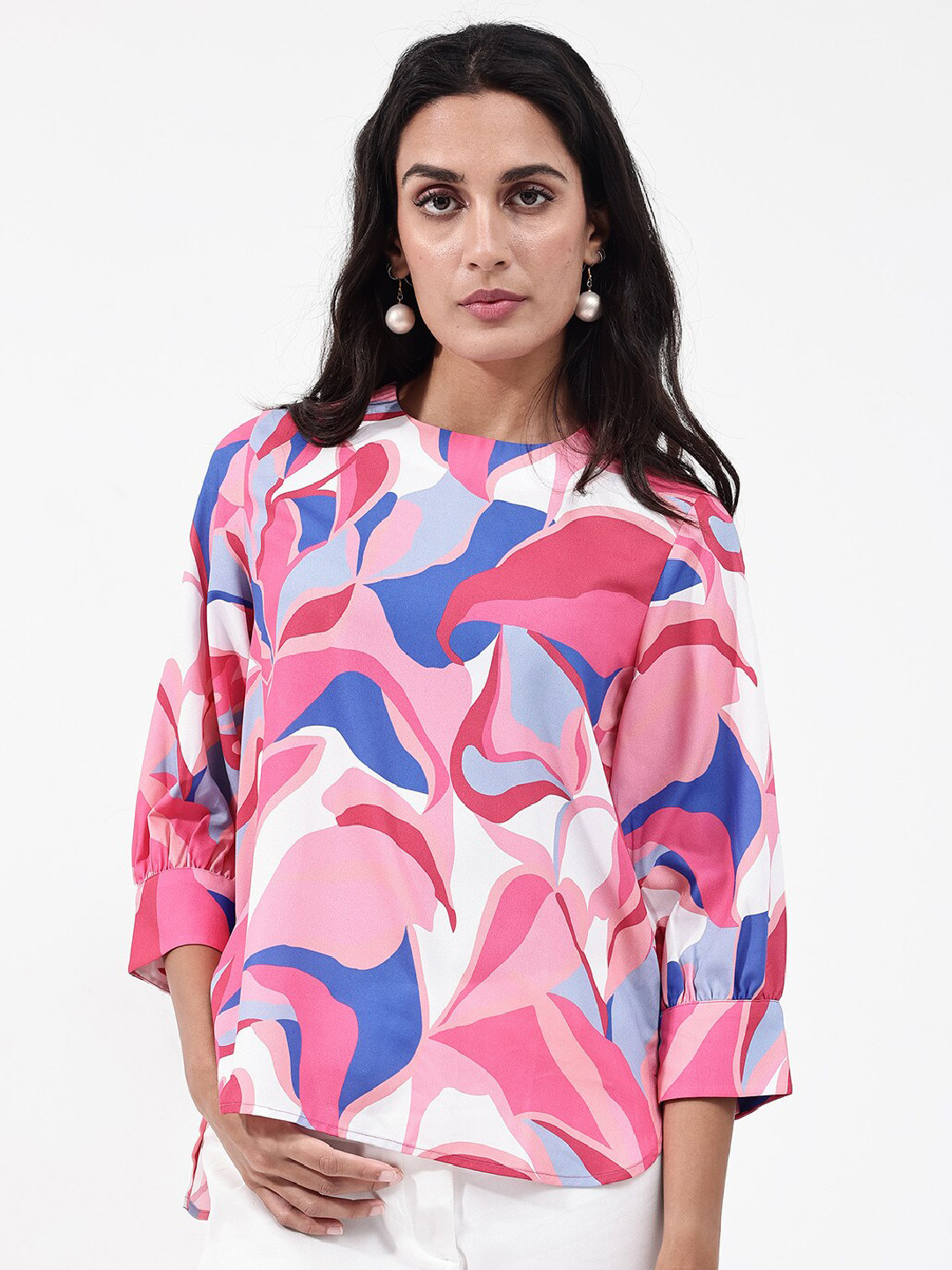 

RAREISM Callisto Abstract Print Round Neck Top, Pink