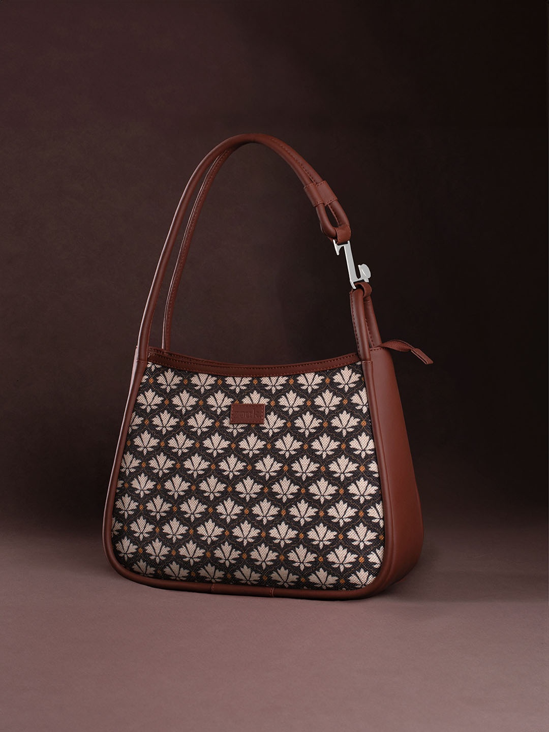 

ZOUK Bidri Kaiser Sleek Printed Structured Vegan Leather Shoulder Bag, Beige