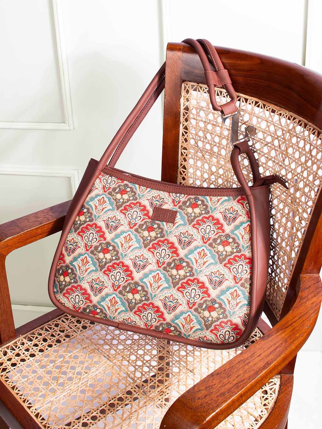 

ZOUK Mughal Art Printed Oversized Structured Hobo Bag, Multi