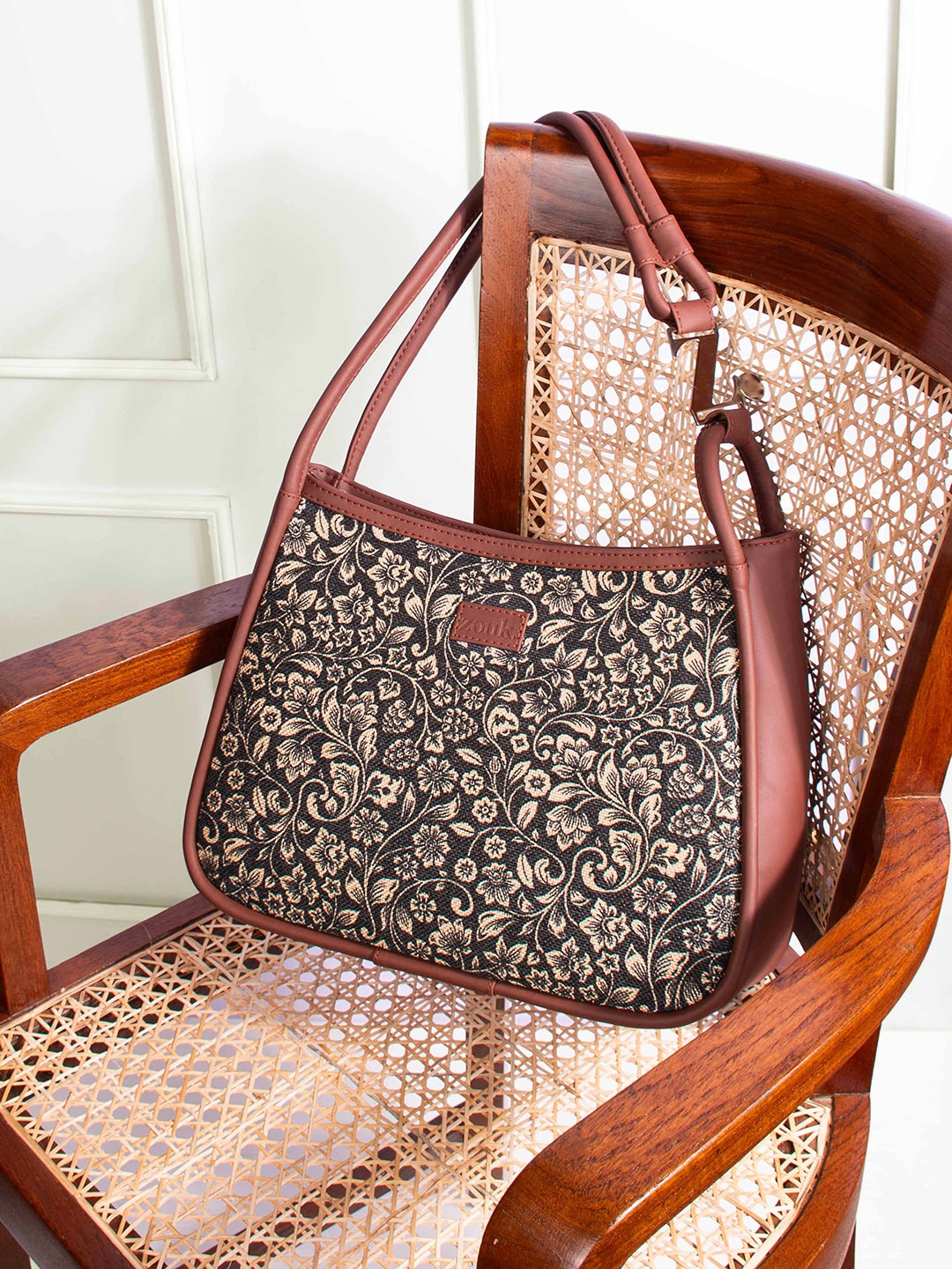 

ZOUK Floral Printed Structured Shoulder Bag, Black