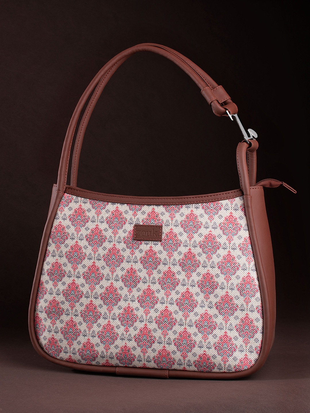 

ZOUK Kashmiri Tulips Printed Structured Hobo Bag, White