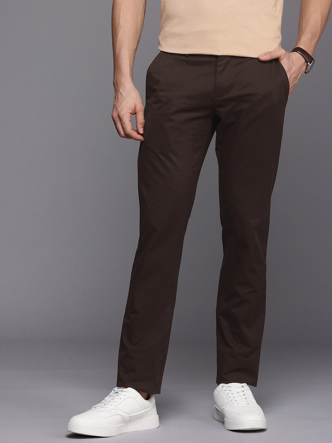 

Allen Solly Men Smart Slim Fit Trousers, Brown