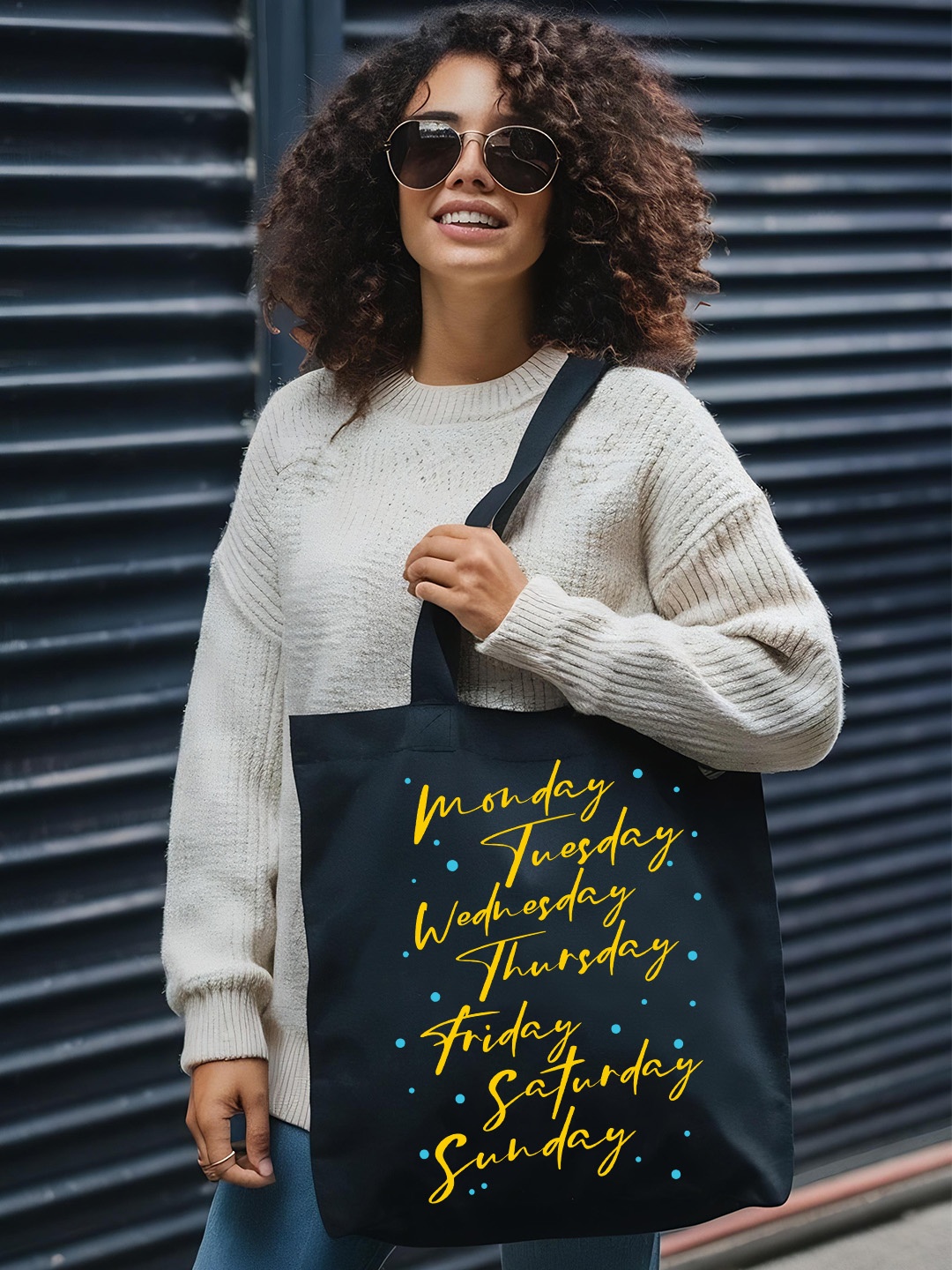 

Doodle Unisex Typographic Printed Eco-Friendly Reusable Cotton Canvas Shopper Tote Bag, Black