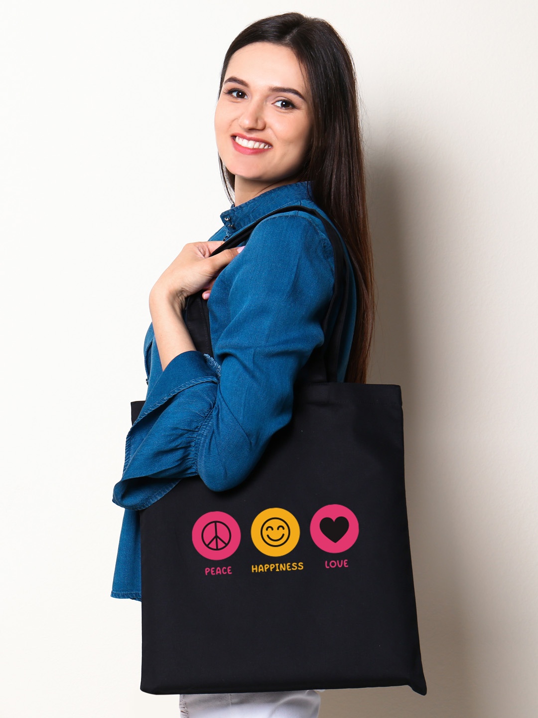 

Doodle Graphic Printed Eco-Friendly Cotton Canvas Shopper Tote Bag, Black