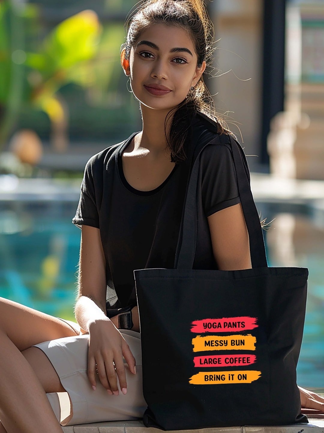 

Doodle Typography Printed Eco-Friendly Cotton Canvas Shopper Tote Bag, Black