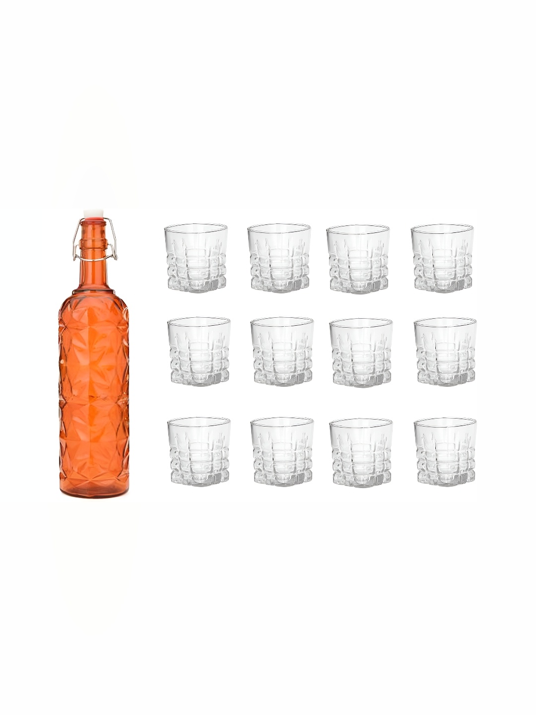 

1ST TIME Orange-Coloured & Transparent Water Bottle With 12 Pieces Glass