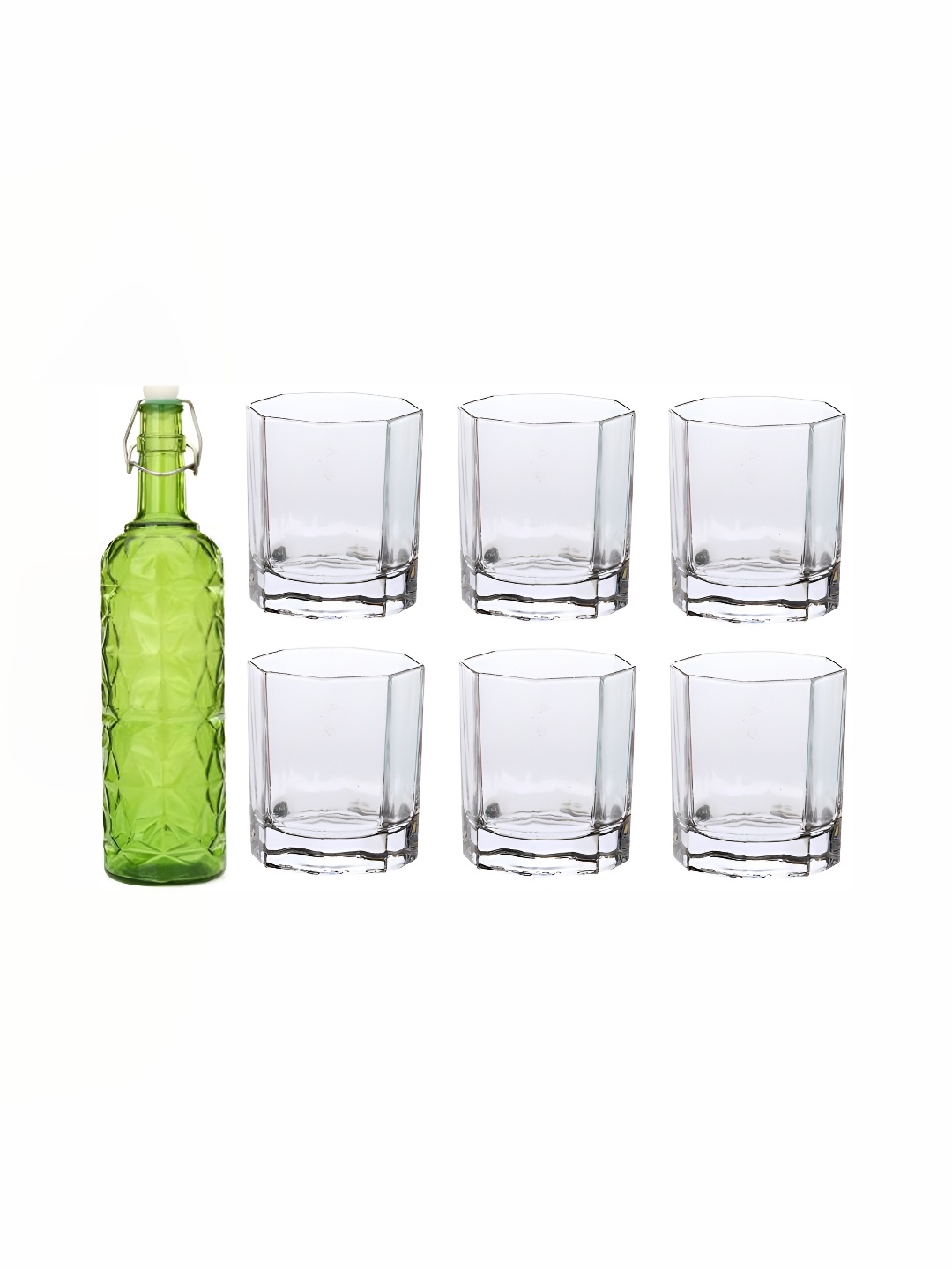 

1ST TIME Green & Transparent 7 Pcs Water Bottle & Glasses