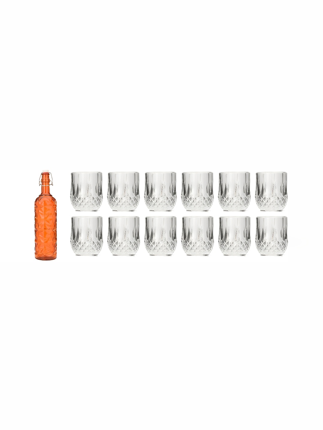 

1ST TIME Orange & Transparent 13 Pieces Water Glasses With Bottle