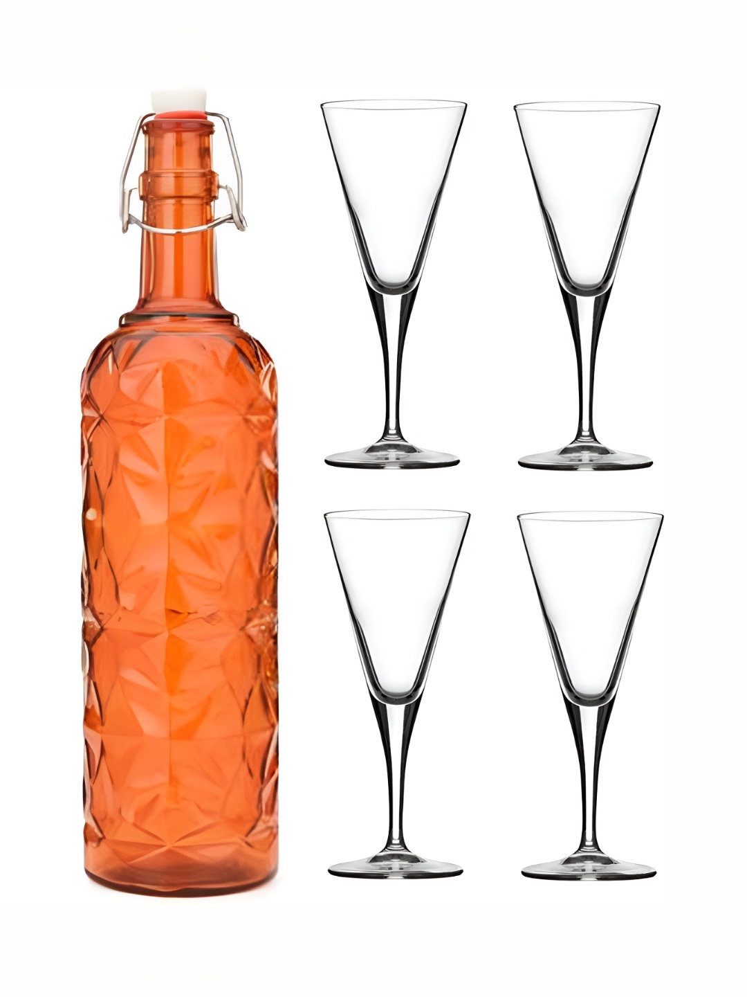 

1ST TIME Orange & Transparent 5 Pieces Textured Bottle & Glasses Set