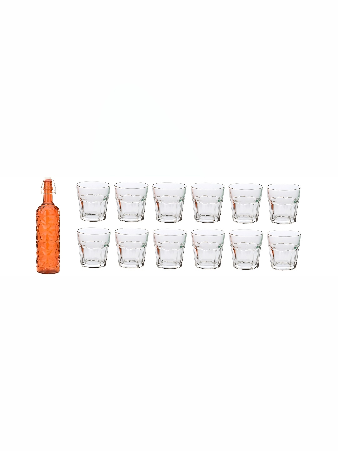 

1ST TIME Orange & Transparent 13 Pieces Textured Bottle & Glasses Set