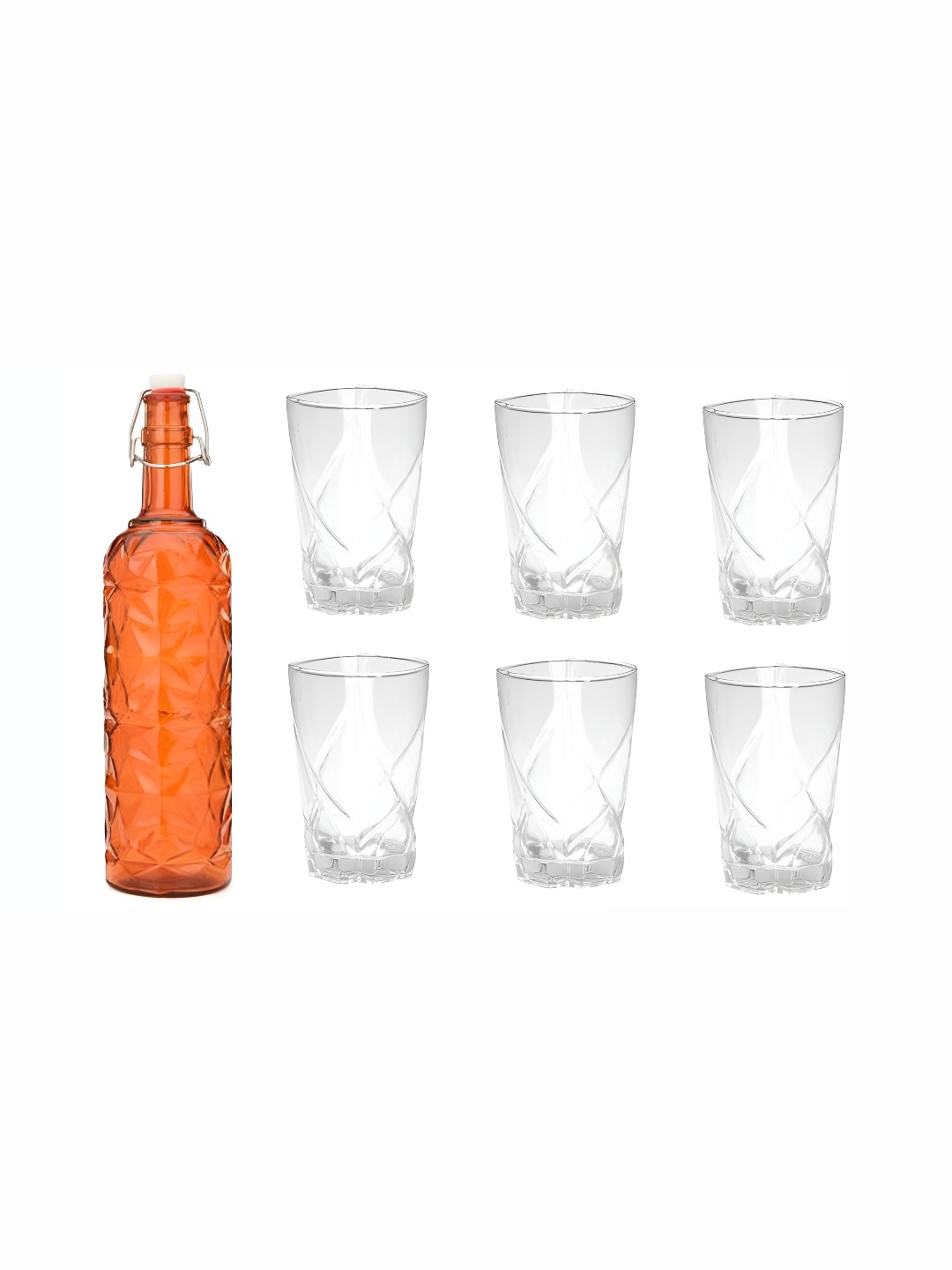 

1ST TIME Orange & Transparent 7 Pieces Textured Water Glasses & Bottle