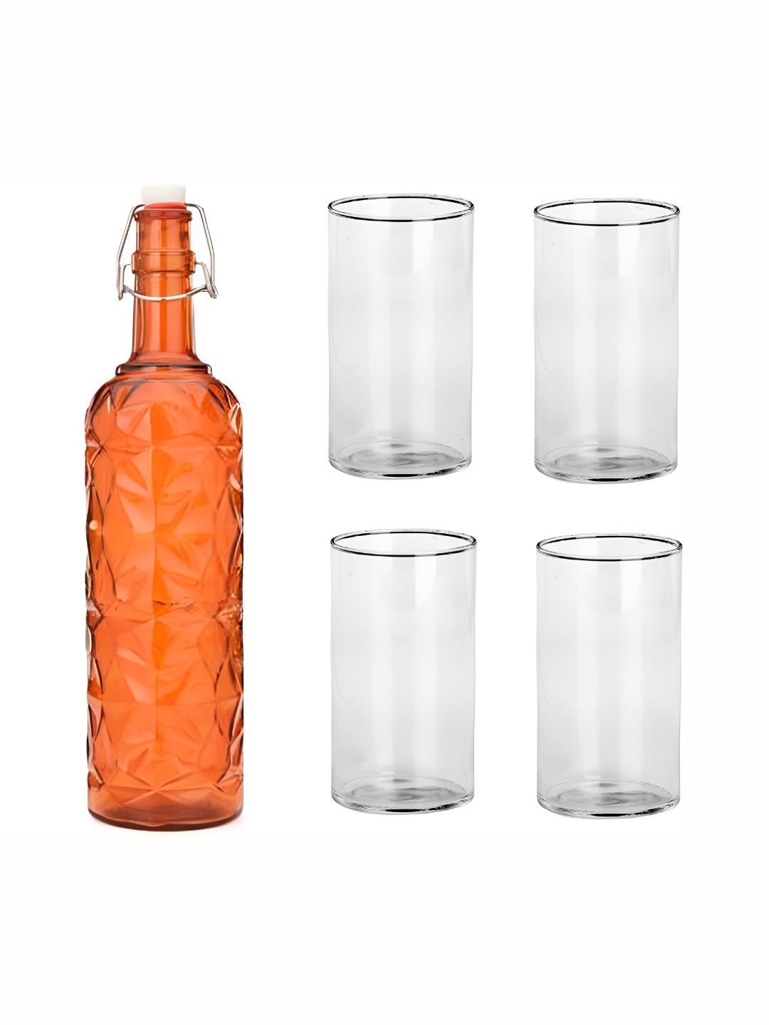 

1ST TIME Orange & Transparent 5 Pieces Textured Bottle & Glasses Set