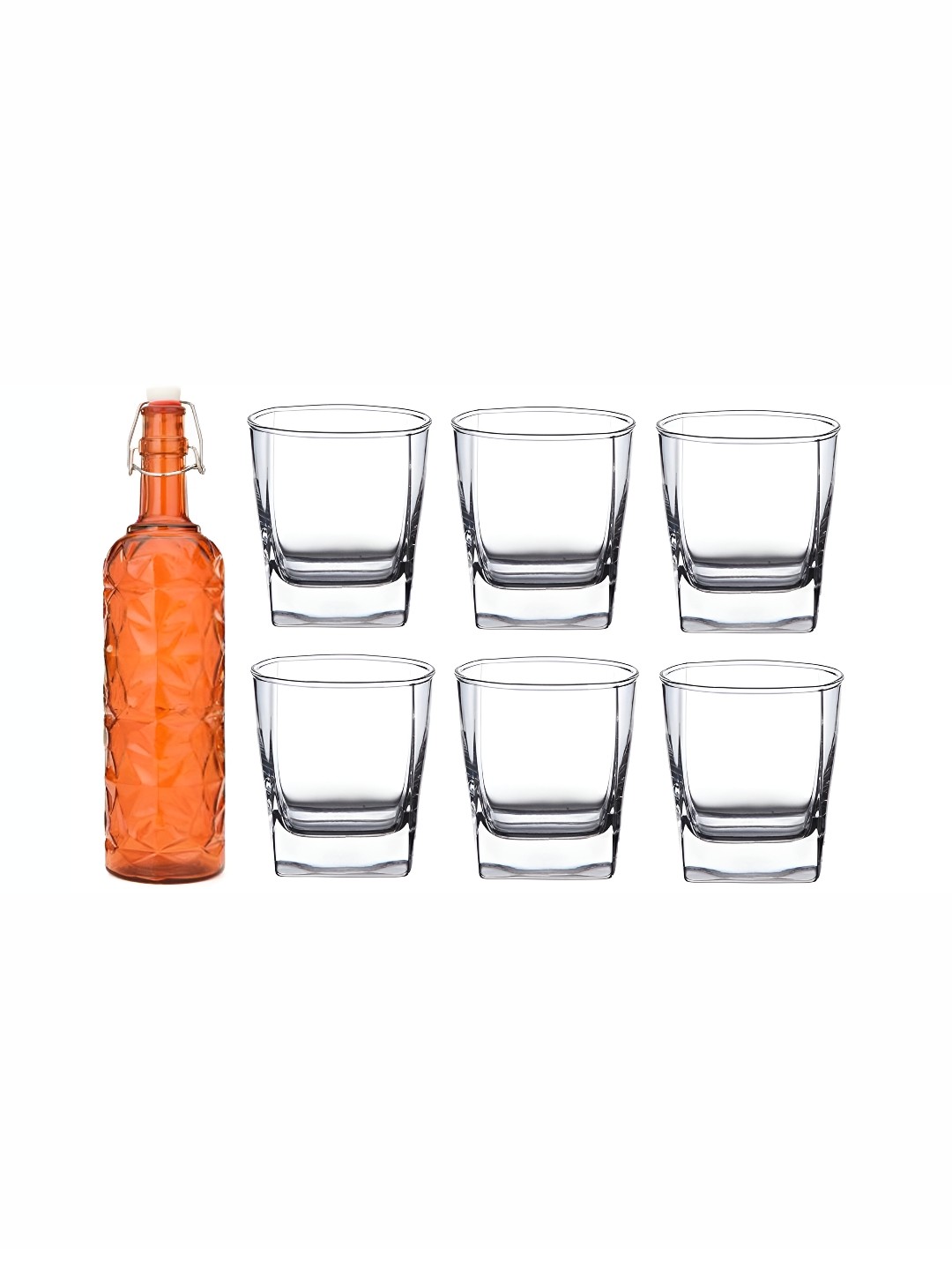 

1ST TIME Orange & Transparent 7 Pieces Textured Bottle & Glasses Set