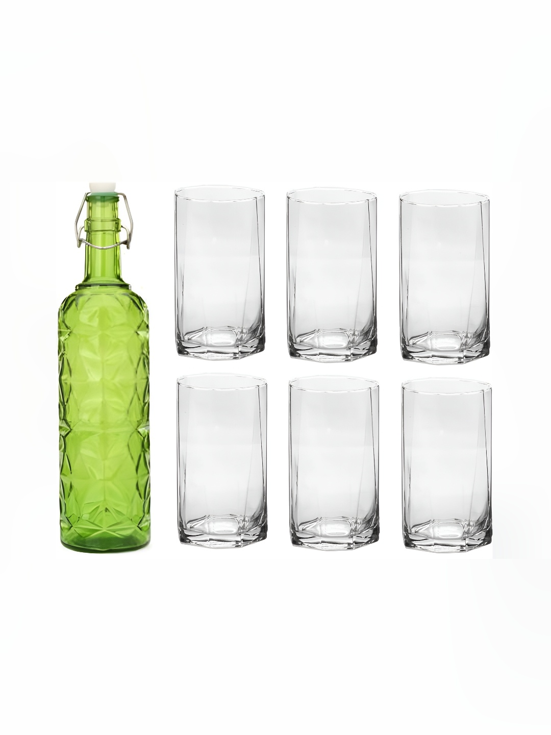 

1ST TIME Green & Transparent 7 Pieces Bottle & Brandy Glass