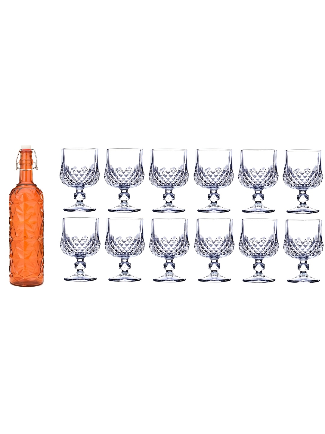 

1ST TIME Orange & Transparent Textured 13 Pieces Bottle & Glasses Set