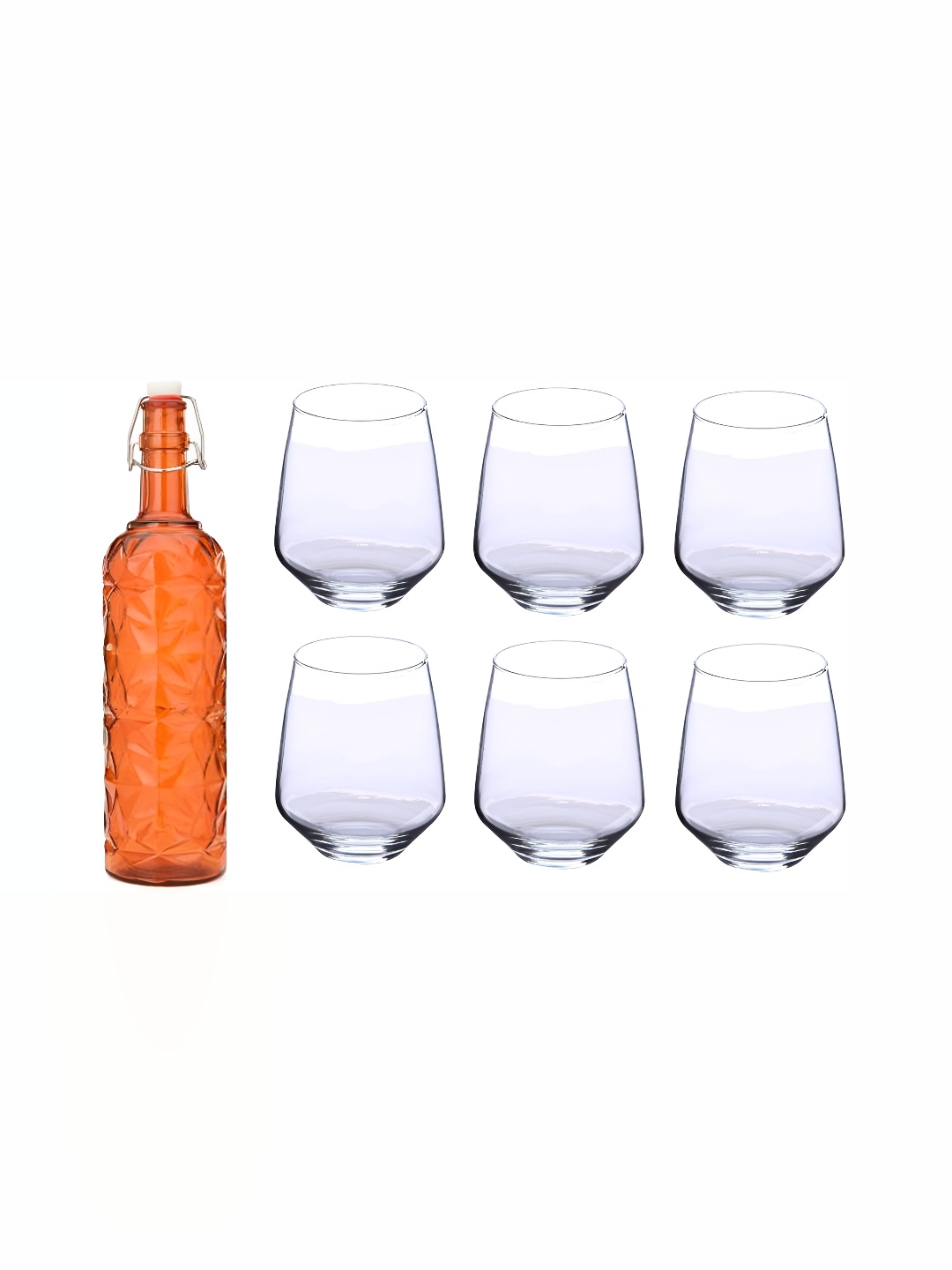 

1ST TIME Orange & Transparent 7 Pieces Textured Bottle & Glasses Set