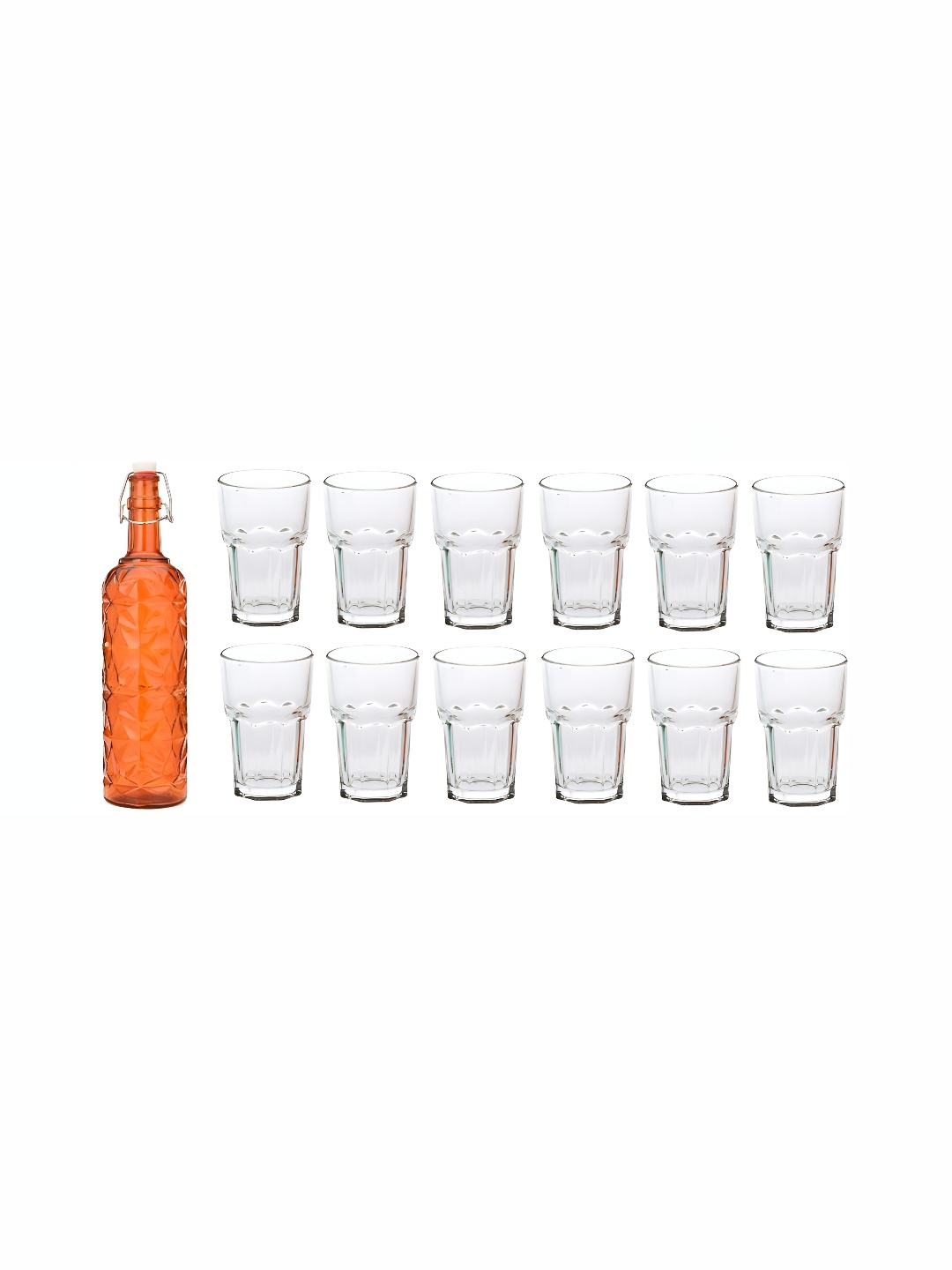 

1ST TIME Orange & Transparent 13Pcs Glass Easy to Handle Bottle & Glasses Set