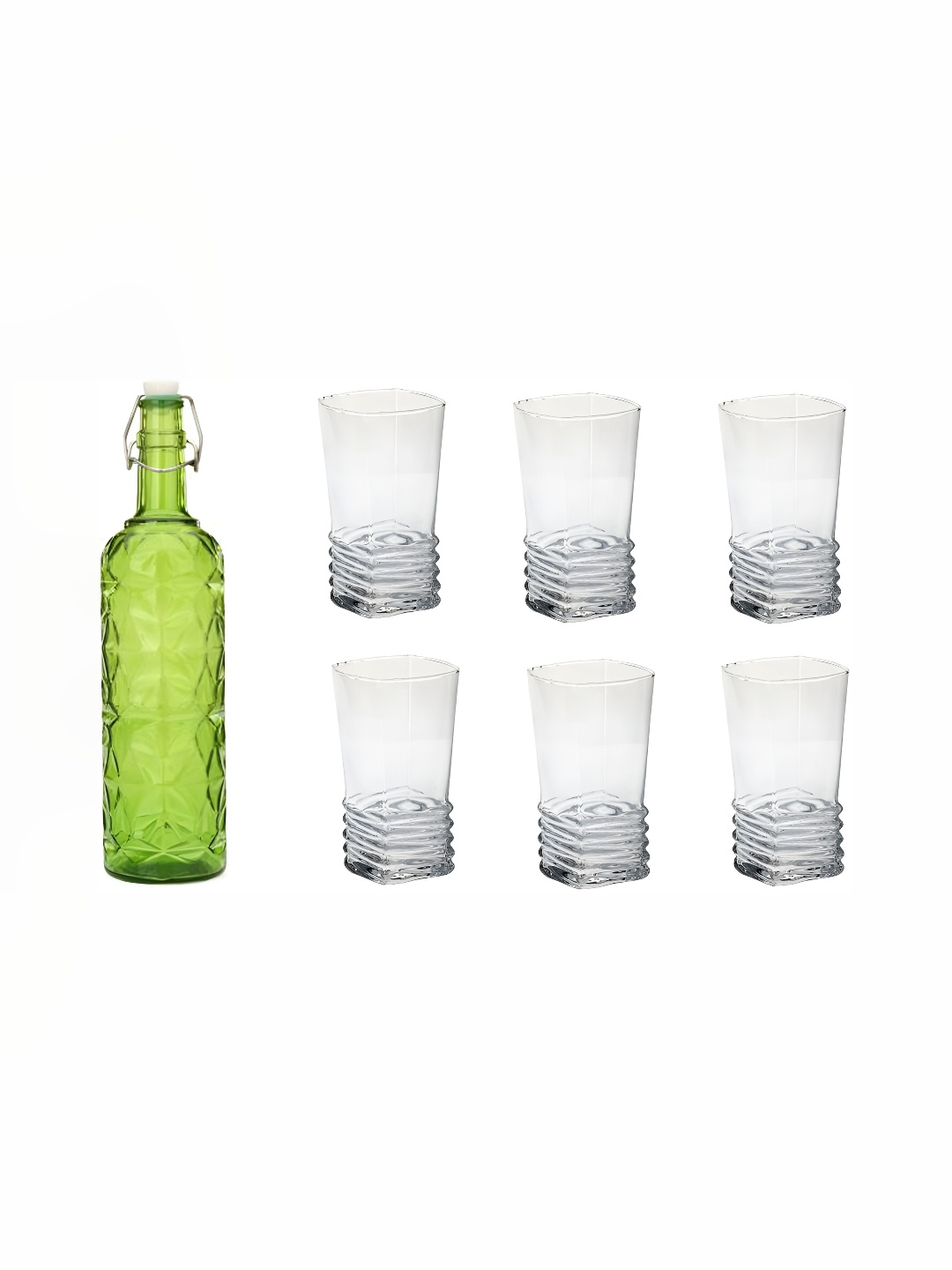 

1ST TIME Green & Transparent 7 Pieces Textured Glasses & Bottle