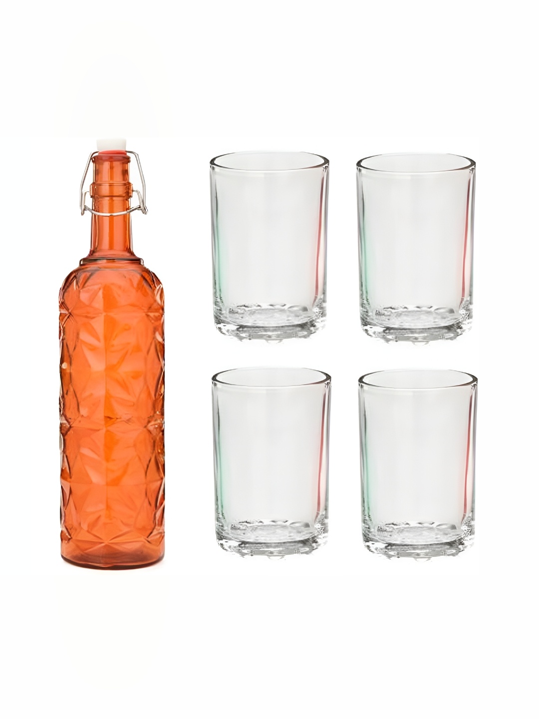 

1ST TIME Orange-Coloured & Transparent 5 Pcs Water Bottle With Glasses