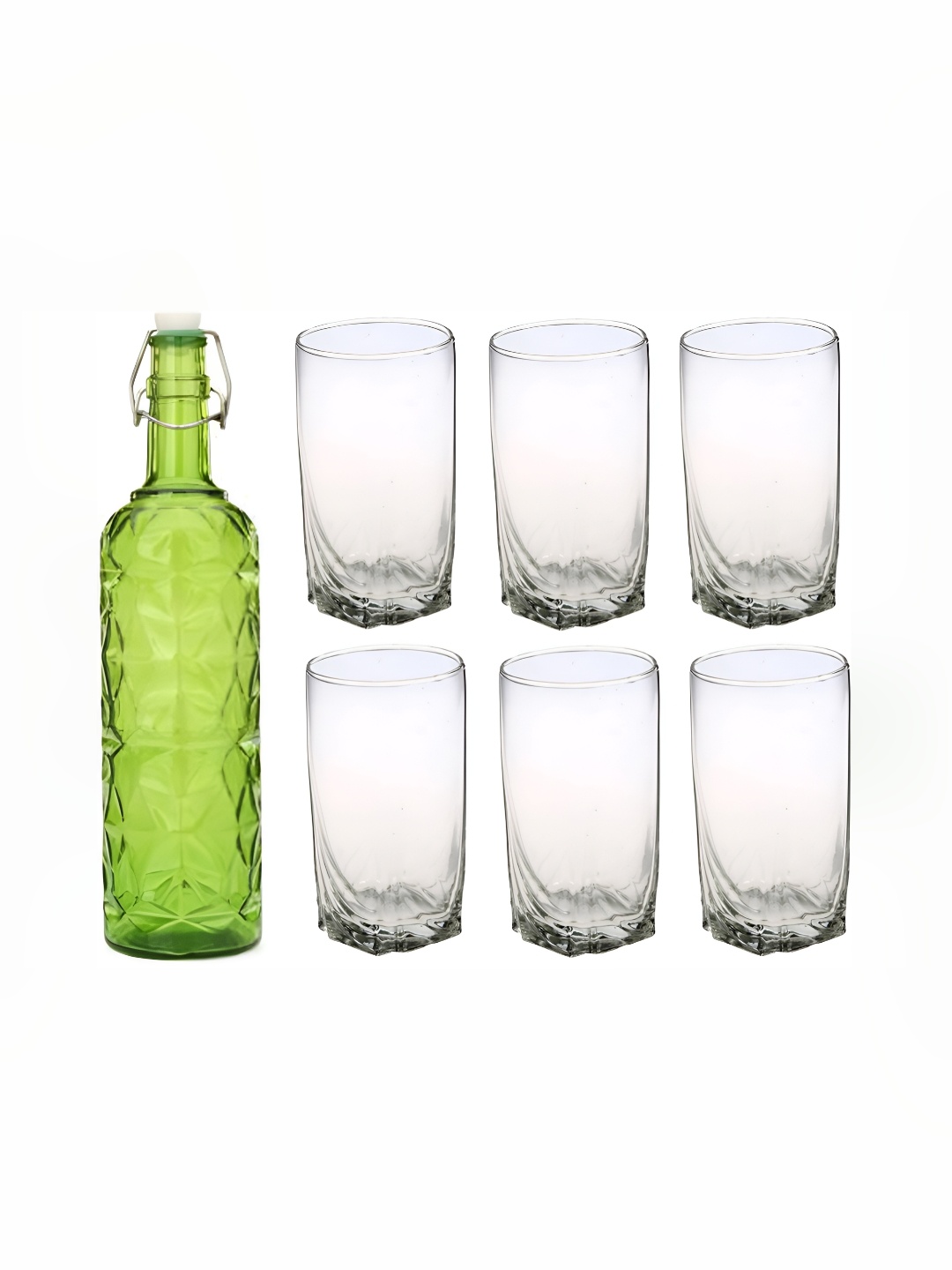 

1ST TIME Green & Transparent Water Bottle With 6 Pieces Glass