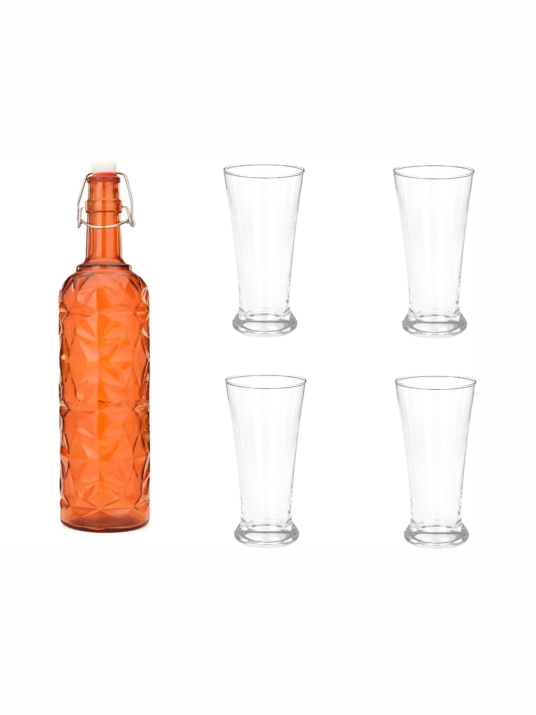 

1ST TIME Orange & Transparent 5 Pieces Textured Glasses & Bottle