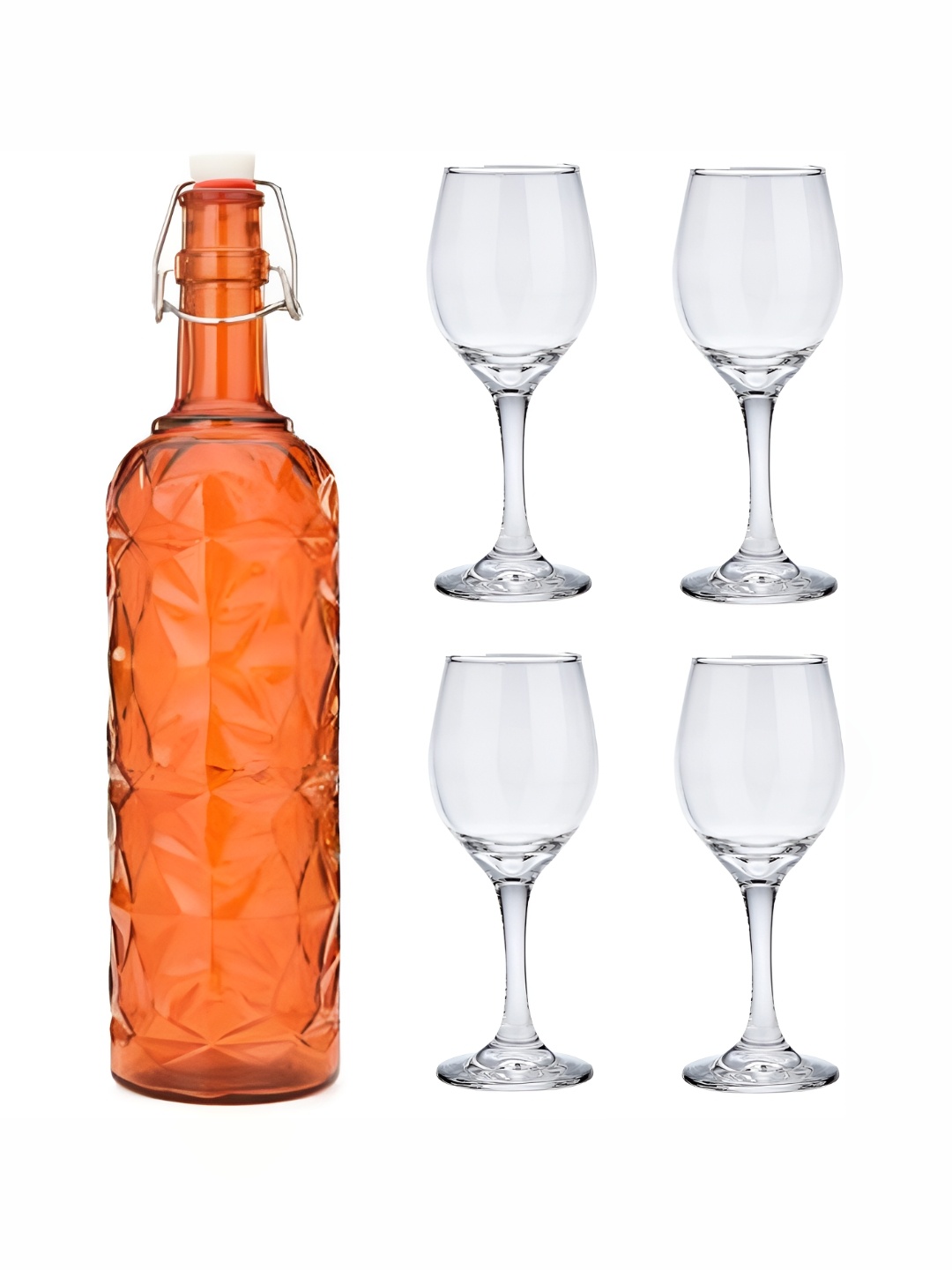 

1ST TIME Orange & Transparent 5Pcs Glass Easy to Handle Bottle & Glasses Set