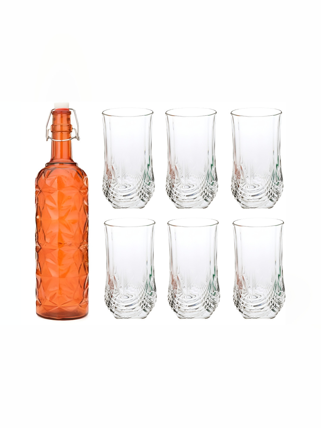 

1ST TIME Orange & Transparent Water Bottle With 6 Pieces Glass