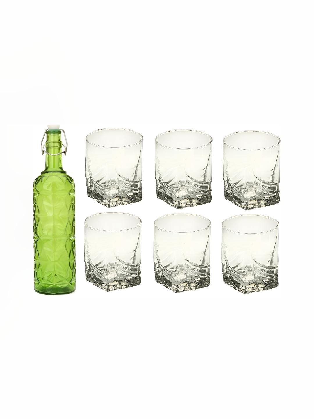 

1ST TIME Green & Transparent 7 Pieces Water Bottle With Glasses