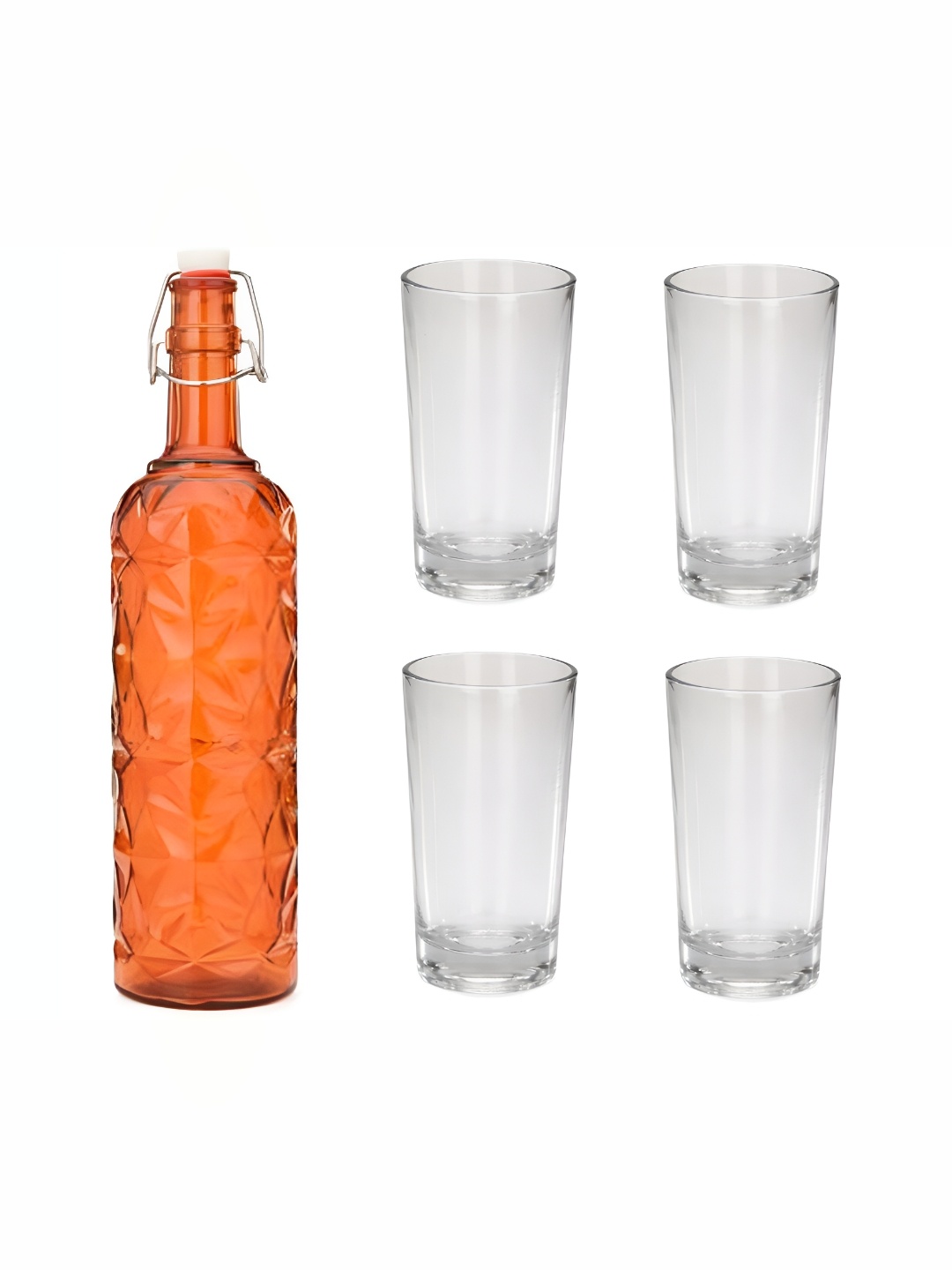 

1ST TIME Orange-Coloured & Transparent 5 Pieces Water Bottle & Glasses Set