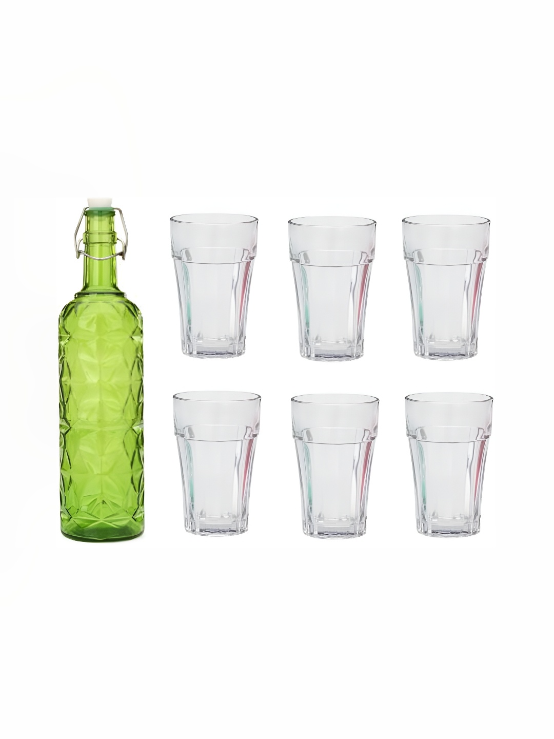 

1ST TIME 7-Pcs Green & Transparent Textured Glass Dishwasher Safe Water Bottle & Glasses