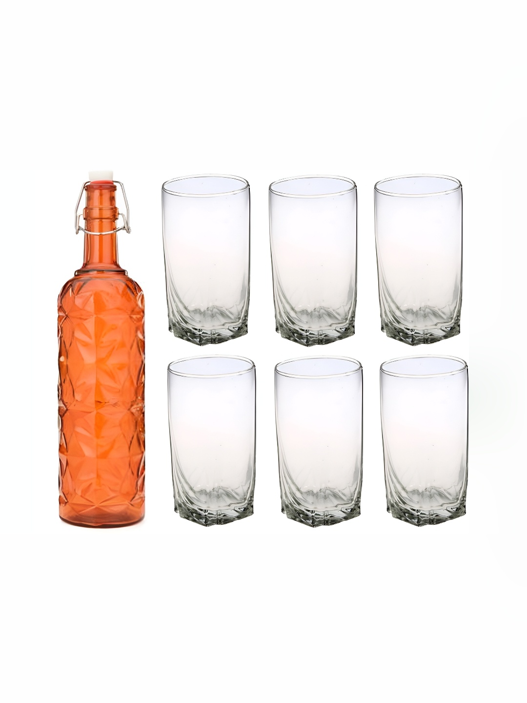 

1ST TIME Orange Coloured & Transparent 7-Pcs Bottle & Glasses Set