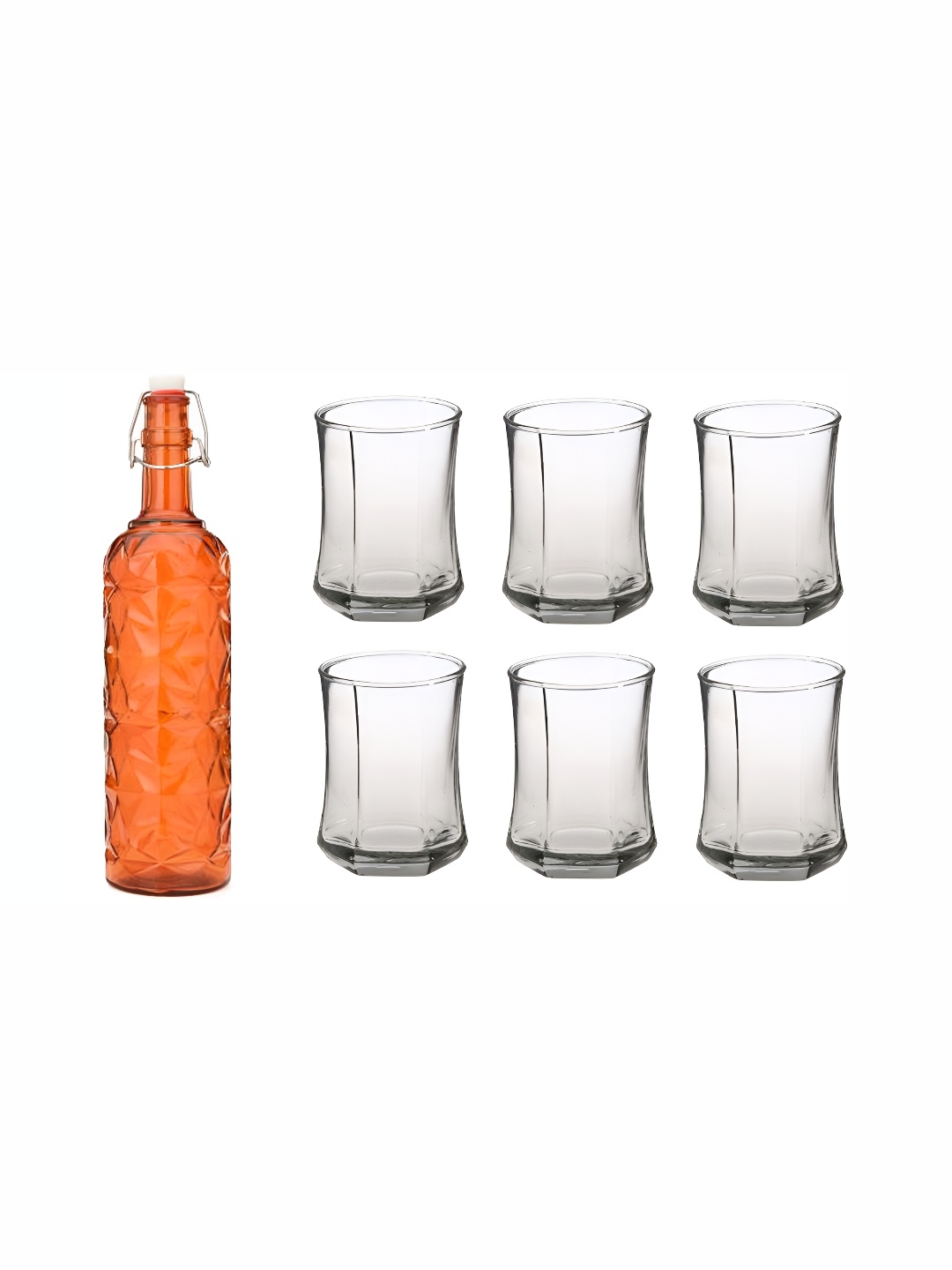 

1ST TIME Orange Coloured & Transparent 7-Pcs Bottle & Glasses Set