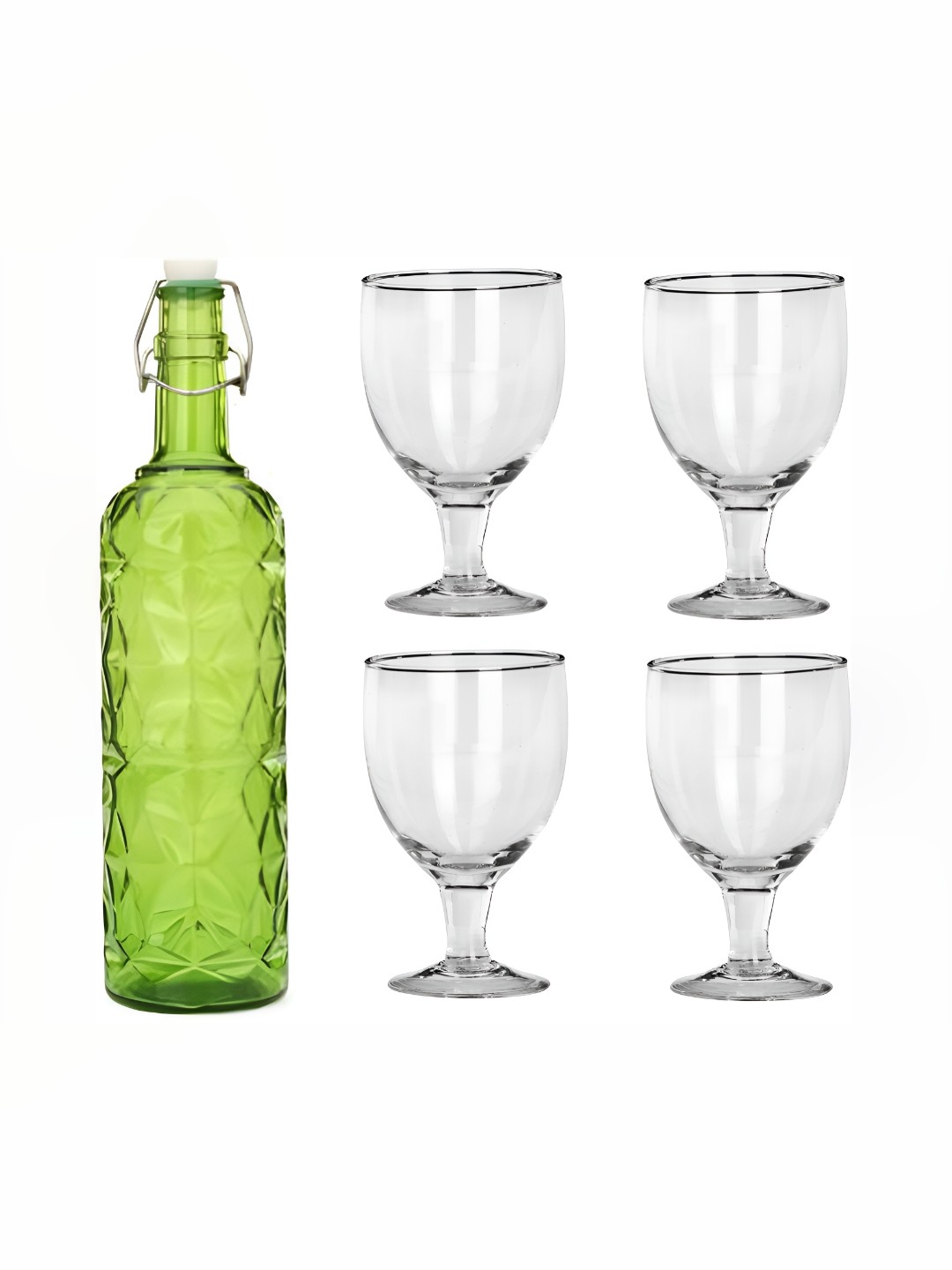 

1ST TIME Green & Transparent 5 Piece Bottle With Wine Glass