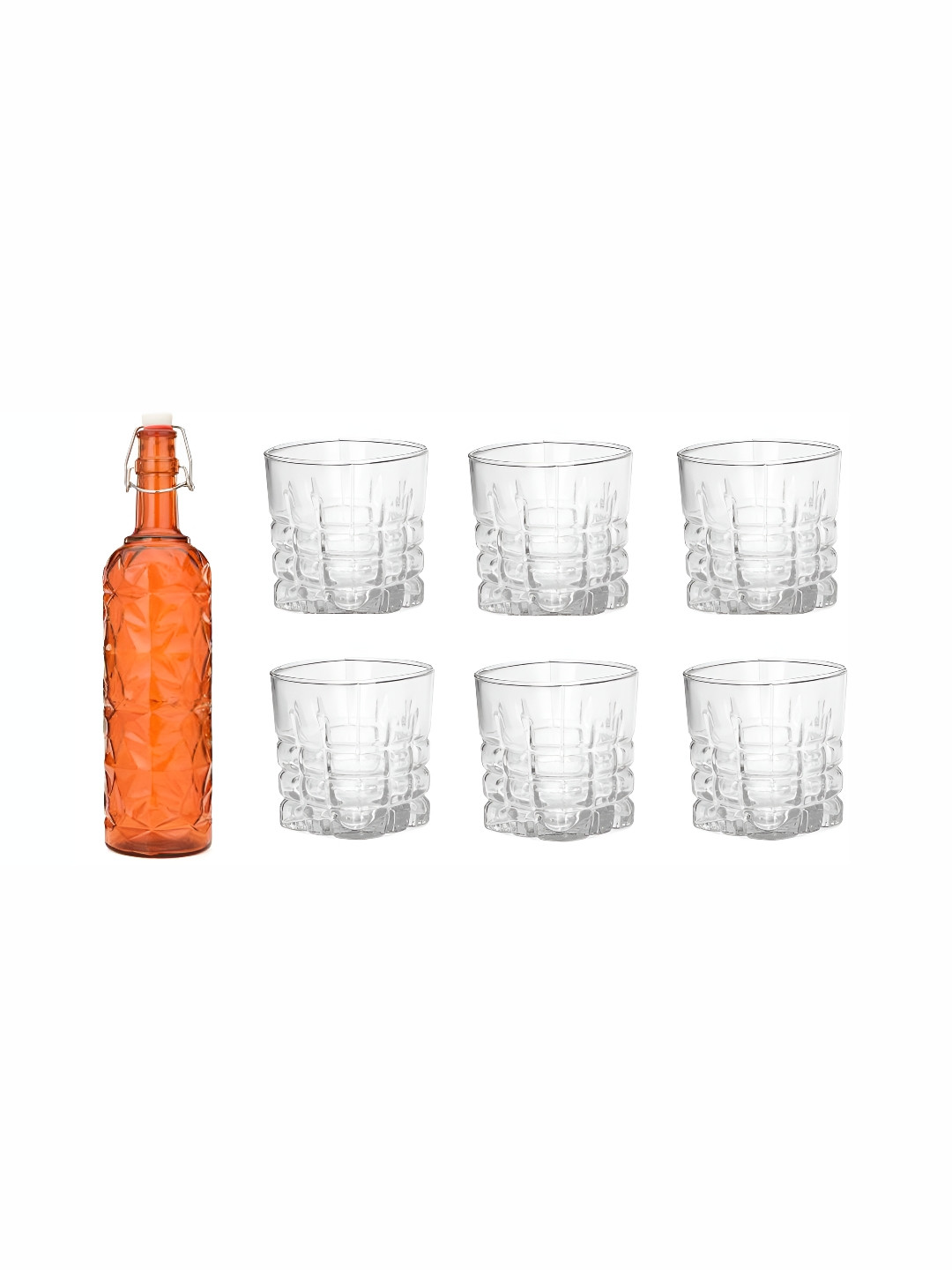 

1ST TIME Orange Coloured & Transparent 7-Pcs Bottle & Glasses Set