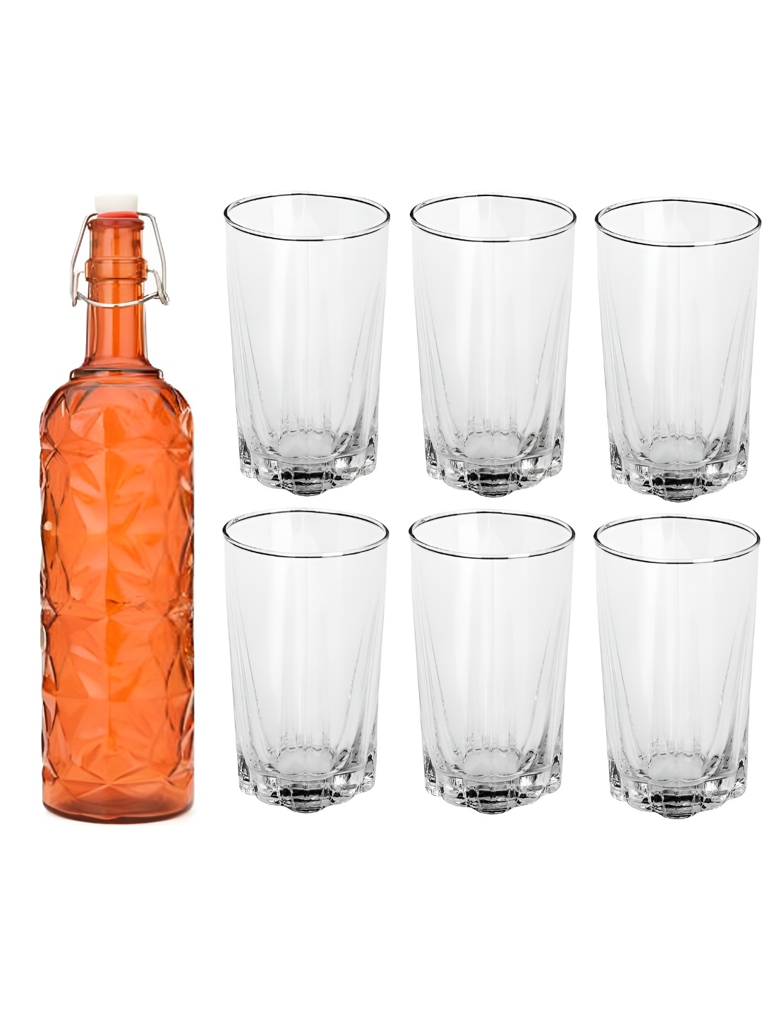 

1ST TIME Orange-Coloured & Transparent 7 Pcs Water Bottle With Glass