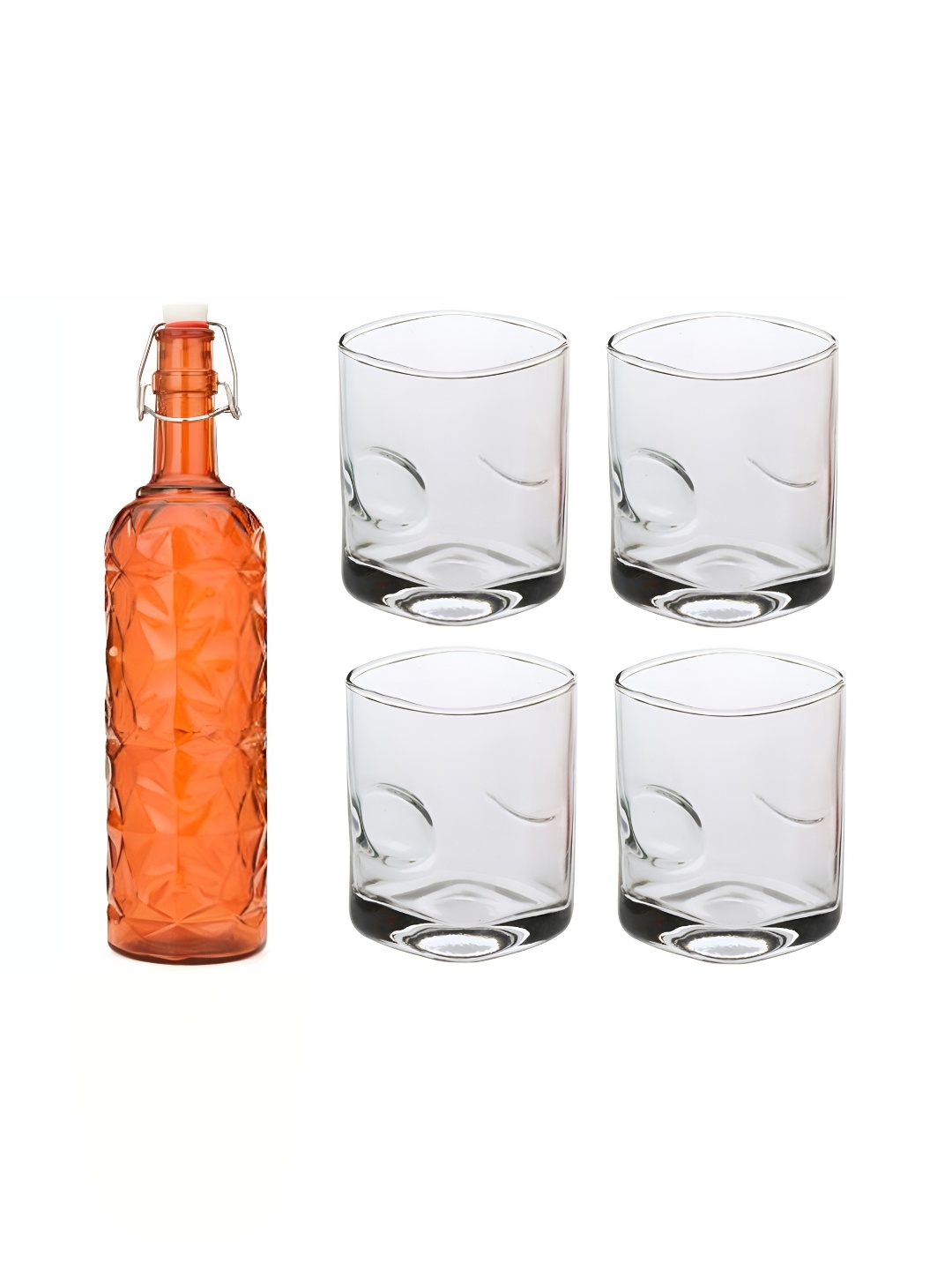 

1ST TIME Orange & Transparent Water Bottle With 4 Pieces Glasses