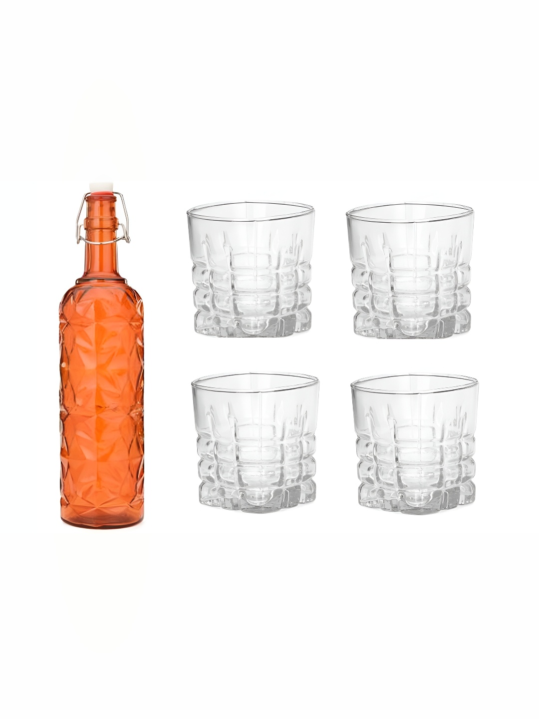 

1ST TIME Orange Coloured & Transparent 5-Pcs Bottle & Glasses Set