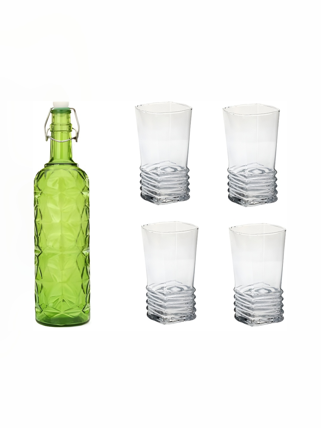 

1ST TIME Green & Transparent 5 Pcs Water Bottle & Glasses