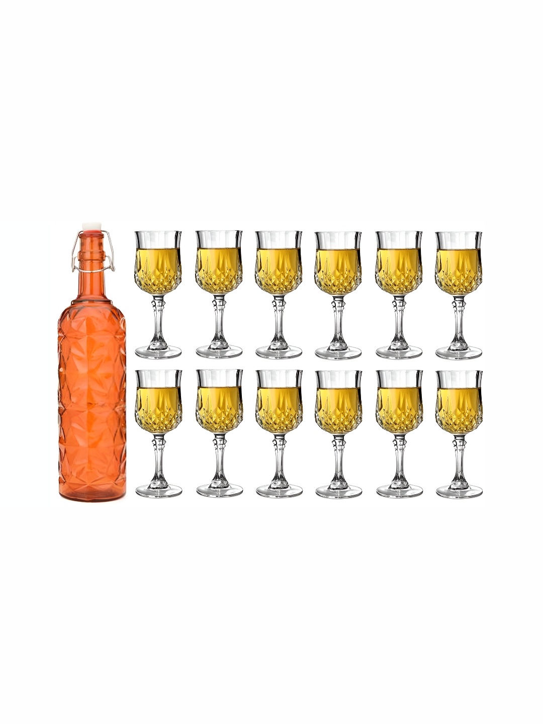 

1ST TIME Orange & Transparent 13 Pieces Textured Champagne Glasses & Bottle