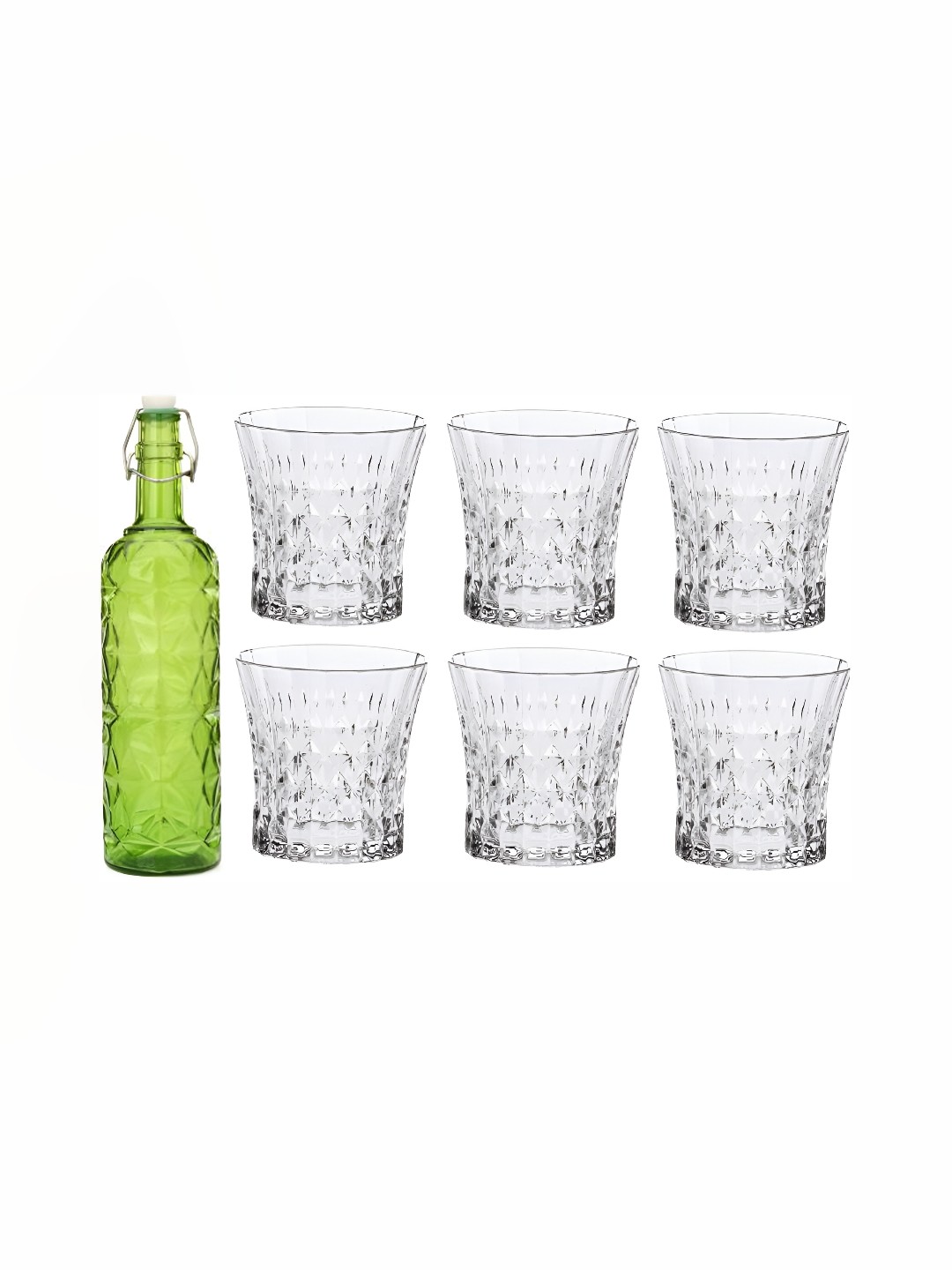 

1ST TIME Green & Transparent 7Pcs Textured Glass Bottle & Glasses Set