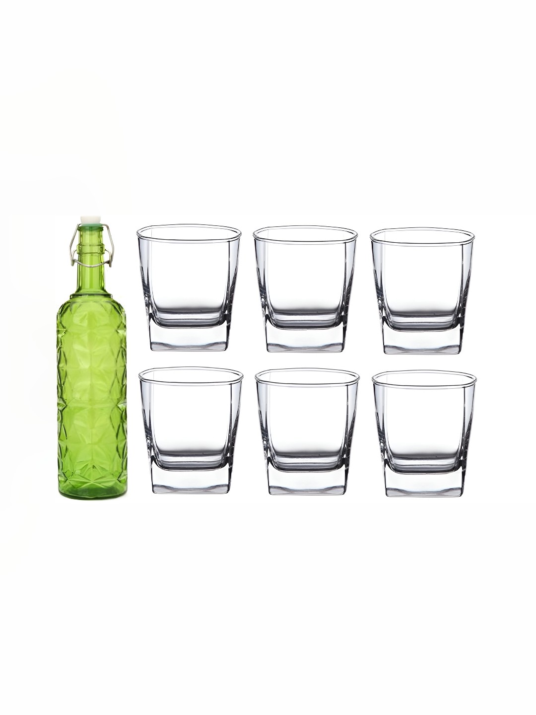 

1ST TIME Green & Transparent Water Bottle With 6 Pieces Glass