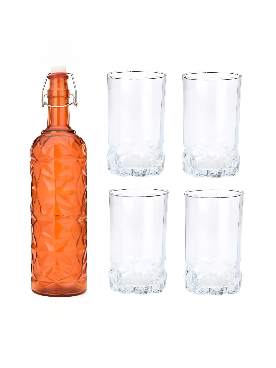 

1ST TIME Orange & Transparent 5 Pieces Glasses & Water Bottle