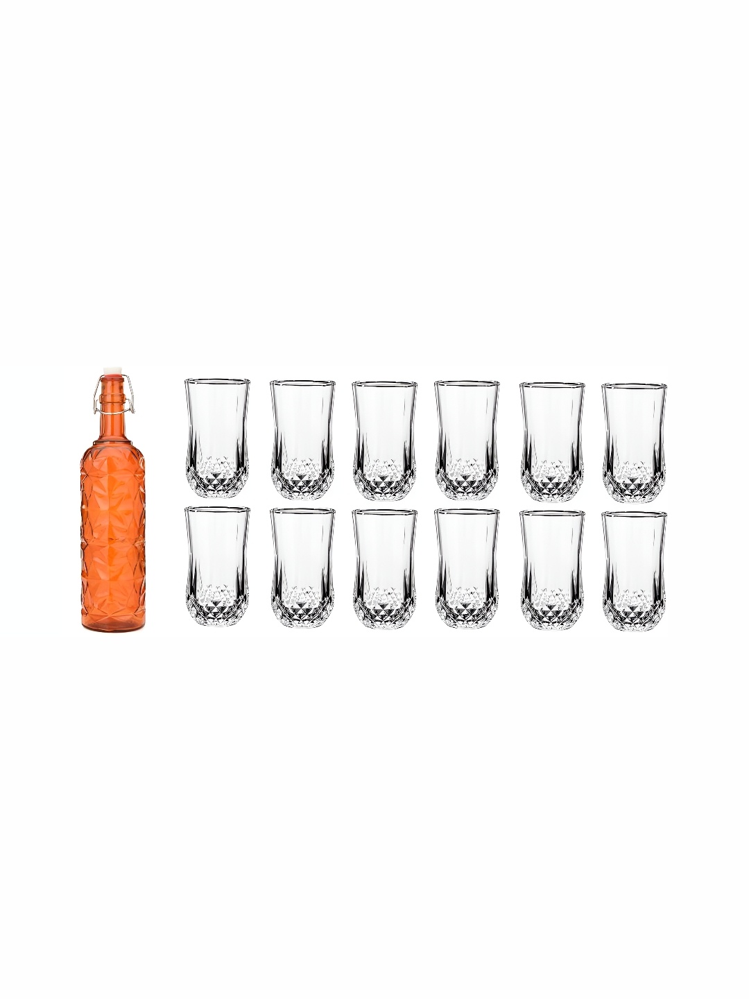 

1ST TIME Orange & Transparent 13 Pieces Bottle & Glasses Set
