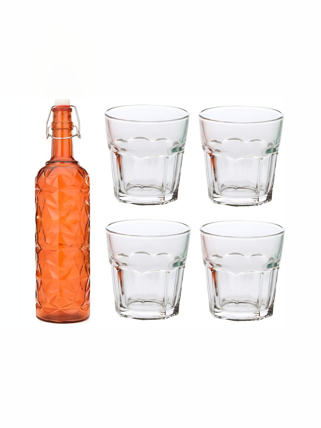 

1ST TIME Orange Coloured & Transparent 5 Pieces Bottle & Glasses Set