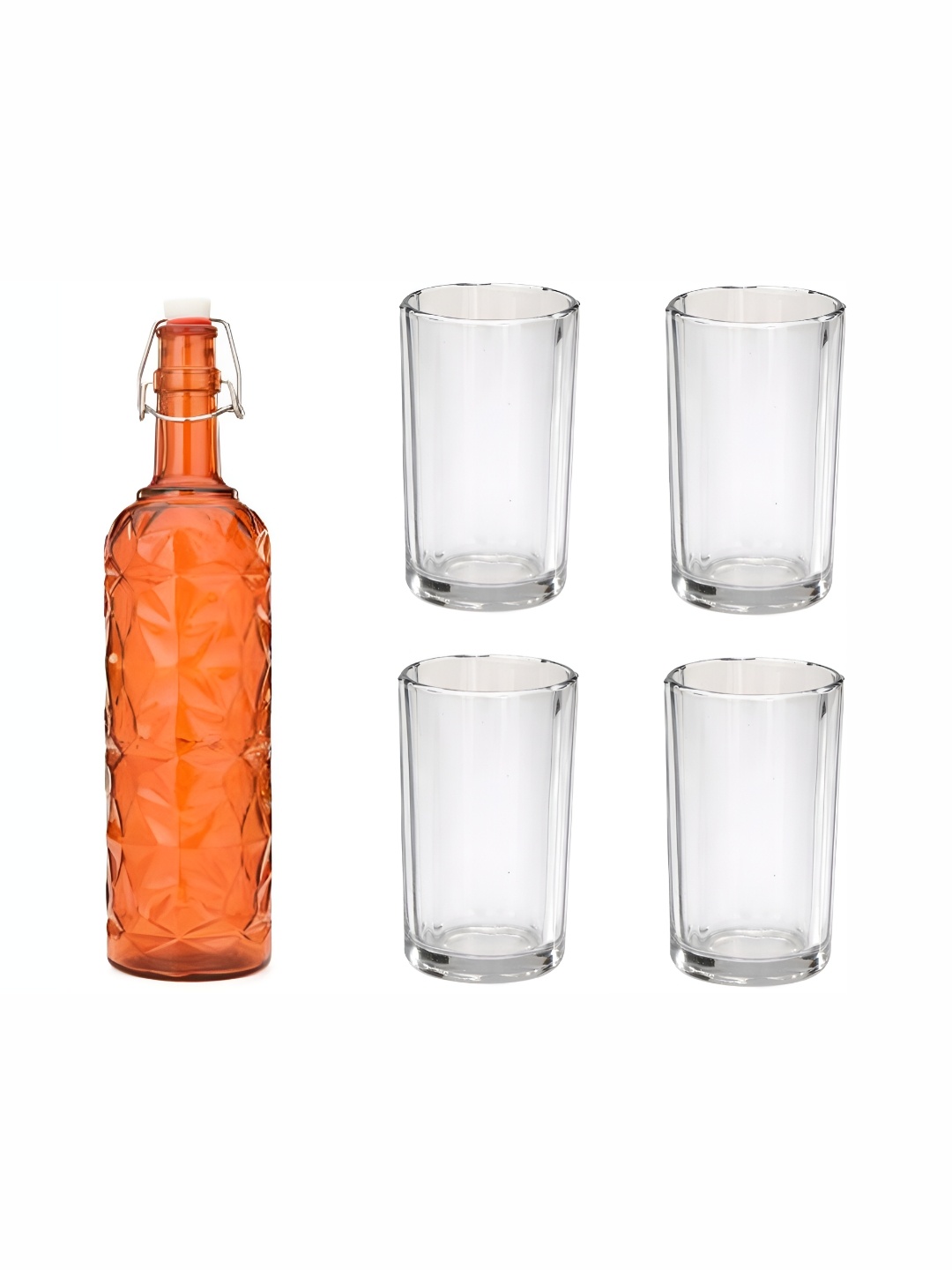 

1ST TIME Orange & Transparent 5 Pieces Water Glasses With Bottle