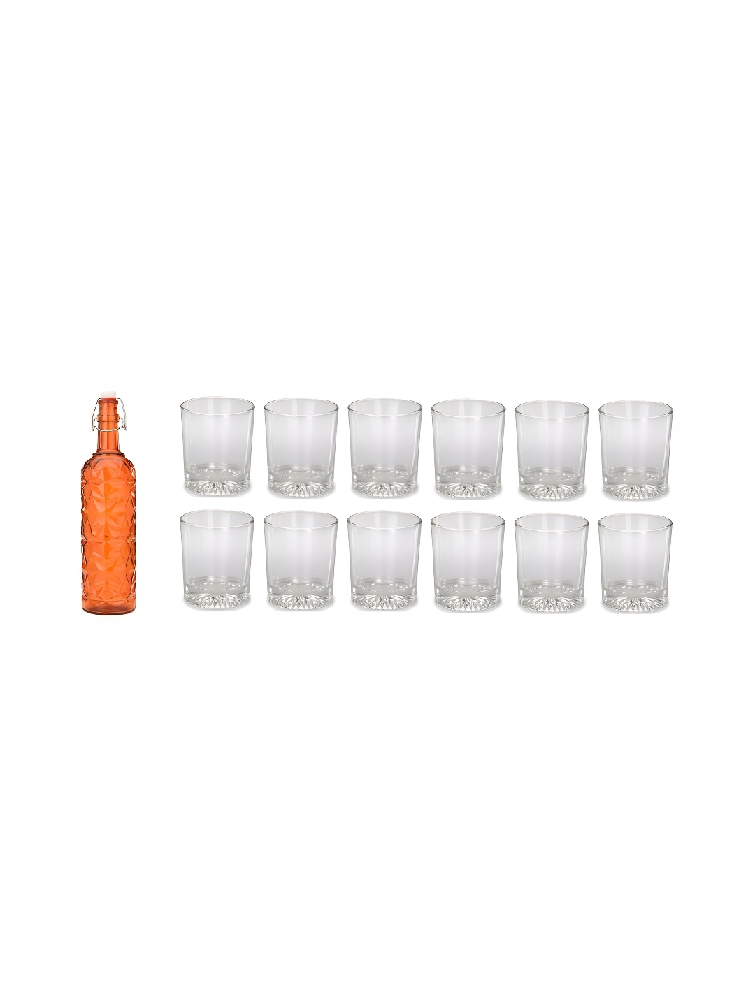 

1ST TIME Orange & Transparent 13Pcs Textured Glass Bottle & Glasses Set