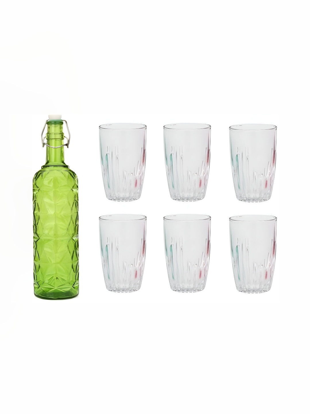 

1ST TIME Green & Transparent 7 Piece Water Bottle With Glass